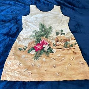 Hawaiian sheath dress XL tropical island floral cotton back vent made in Hawaii